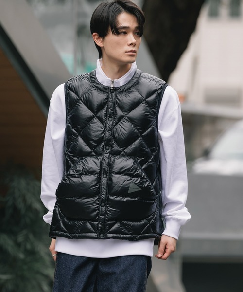 セール】and wander/アンドワンダー diamond stitch down vest ダウン