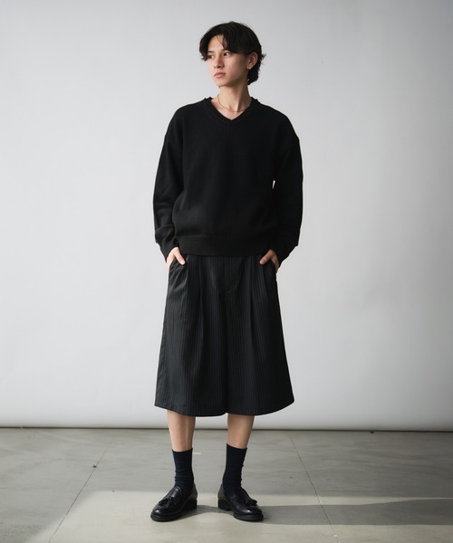 Adoon plain（アドーンプレーン）の「Two-Tuck Wide Stripe Shorts / 2タックワイドストライプショーツ/ショートパンツ（その他パンツ・メンズ・ネイビー/ブラック・LARGE/MEDIUM）」の16枚目の写真