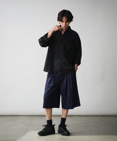 Y's 13ss ドット柄 ワイドショーツ セール】Two-Tuck Wide Stripe Shorts / 2タックワイド