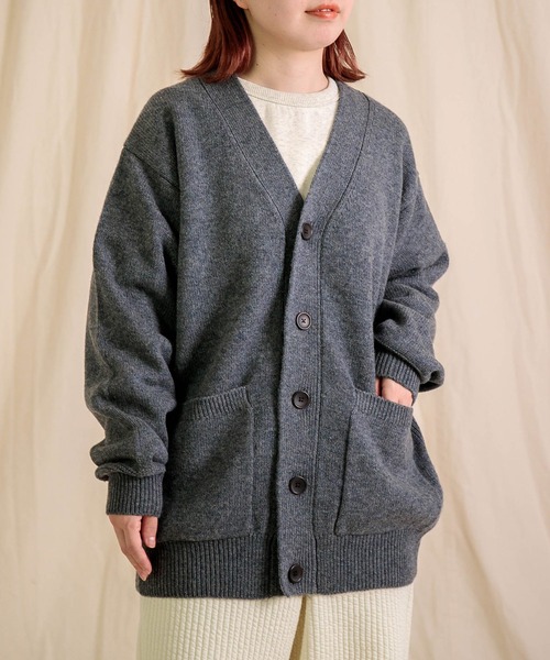 prit] ラムウール5G天竺編み Vネックワイドカーディガン