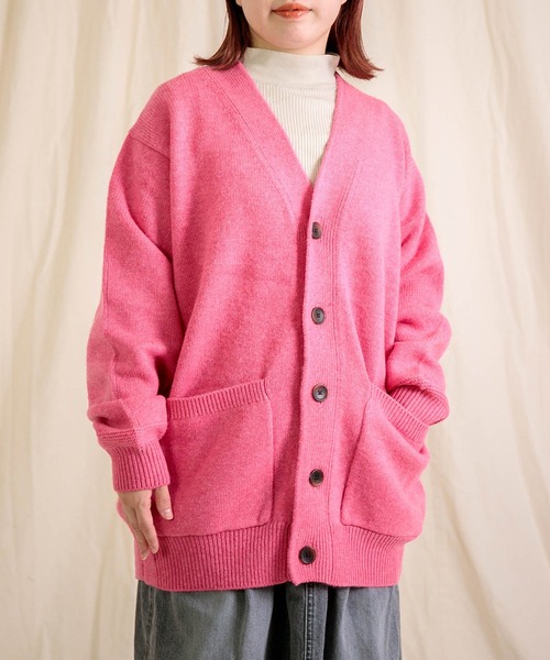 prit] ラムウール5G天竺編み Vネックワイドカーディガン | Domingo