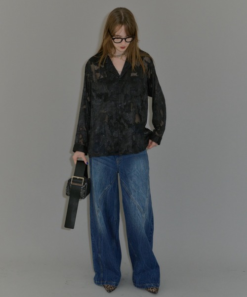 yae(ヤエ)の「Relax jacquard shirt / リラックスジャガードシャツ(シャツ/ブラウス・レディース・ブラック/ライトブルー・FREE)」の16枚目の写真