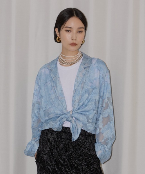 yae（ヤエ）の「Relax jacquard shirt / リラックスジャガードシャツ（シャツ/ブラウス・レディース・ブラック/ライトブルー・FREE）」の20枚目の写真