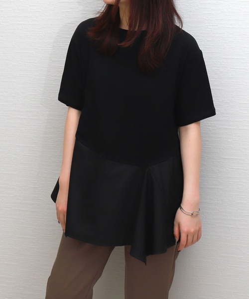 libelle more（リベル モア）の「異素材MIX裾ペプラムプルオーバー（Tシャツ/カットソー・レディース・ブラック/ライトグレー/オフホワイト/ベージュ・M）」の6枚目の写真