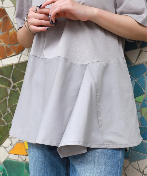 libelle more（リベル モア）の「異素材MIX裾ペプラムプルオーバー（Tシャツ/カットソー・レディース・ブラック/ライトグレー/オフホワイト/ベージュ・M）」の18枚目の写真