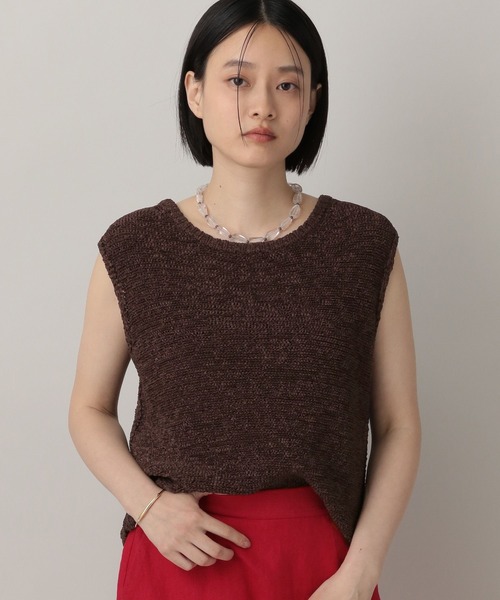 Mystradaノースリーブニット（新品／Sサイズ相当） マイストラーダ Mystrada ノースリボトルニット （黄緑