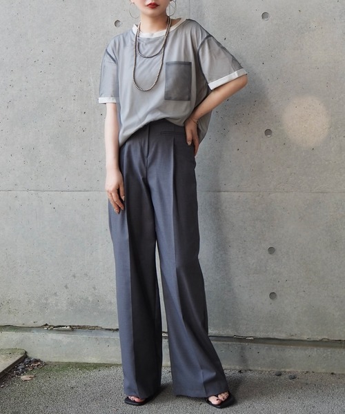 LAULEN(ローレン)の「sheer layered pocket tee /シアーレイヤードクルーネックポケット付きTシャツ(Tシャツ/カットソー・レディース・ベージュ/グレー・FREE)」の9枚目の写真