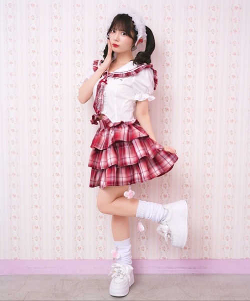 Ank Rouge（アンクルージュ）の「エンジェルチャームティアードスカパン（スカート・レディース・ブラック/ピンク/レッド・M）」の3枚目の写真