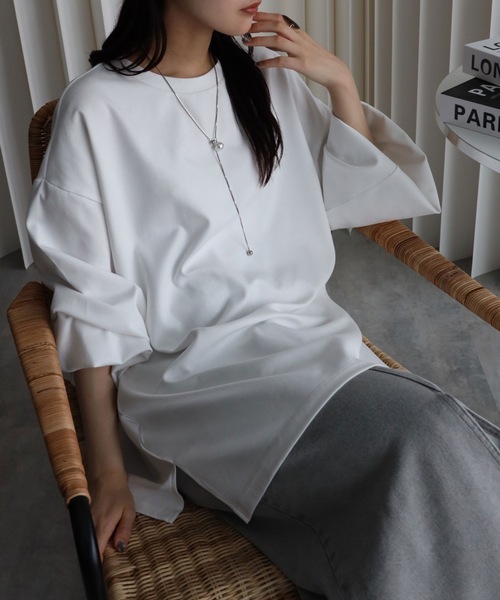 YENNA(イェンナ)の「ボリュームスリーブビックTシャツ(Tシャツ/カットソー・レディース・アイボリー/ブラック・FREE)」の3枚目の写真