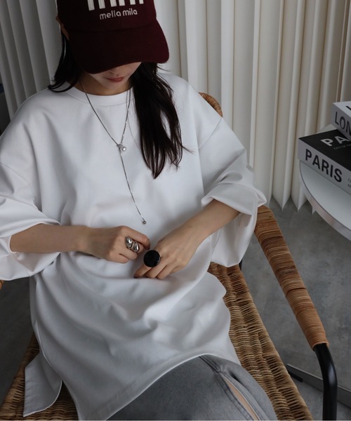 YENNA(イェンナ)の「ボリュームスリーブビックTシャツ(Tシャツ/カットソー・レディース・アイボリー/ブラック・FREE)」の4枚目の写真