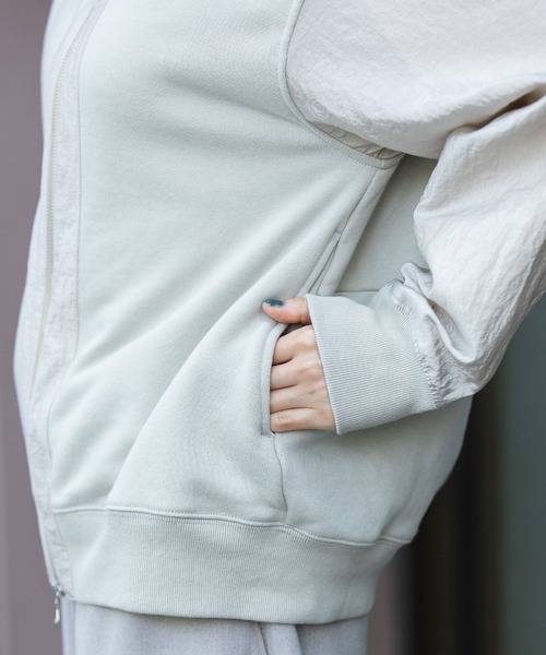 Munich（ミューニック）の「裏毛×ナイロンジップアップフーディー（パーカー・レディース・グレイッシュベージュ/ブラック/ピンク・FREE）」の21枚目の写真