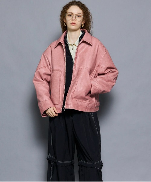 セール】2way Collar Vegan Leather Blouson/2WAYカラーヴィーガン