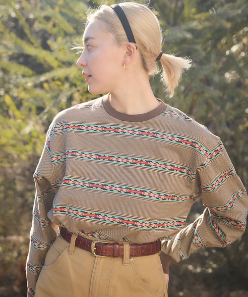 PENDLETON(ペンドルトン)の「PENDLETON/ペンドルトン ロングスリーブ ジャガード Tシャツ(Tシャツ/カットソー・メンズ・ベージュ/チャコールグレー・MEDIUM/LARGE)」の1枚目の写真