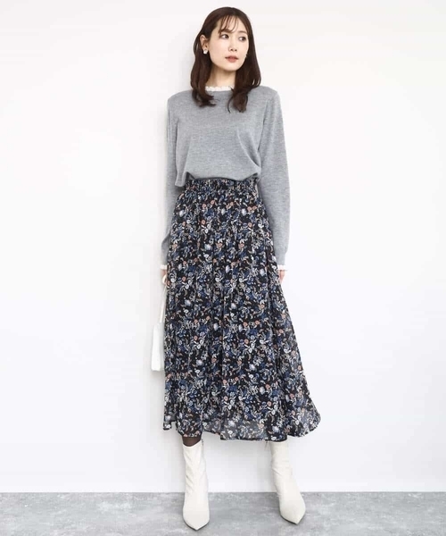 MK MICHEL KLEIN（エムケーミッシェルクラン）の「フラワードットプリントシフォンスカート/洗える（スカート・レディース・ブラック/グレー・38）」の15枚目の写真