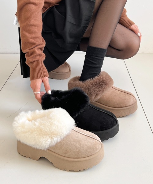 Shoes in Closet(シューズインクローゼット)の「軽量厚底 プラットフォーム ヒール ファー ムートン ブーツ 6489(スリッポン・レディース・ブラック/ブラウン系その他/ベージュ・S/M/L/LL)」の7枚目の写真