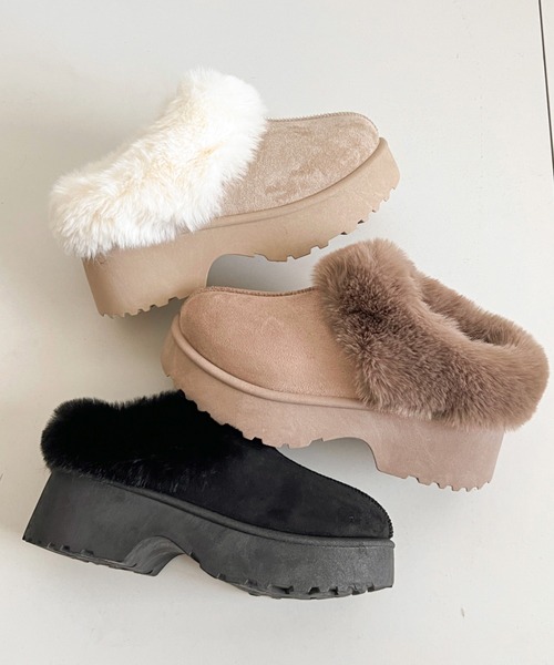 Shoes in Closet(シューズインクローゼット)の「軽量厚底 プラットフォーム ヒール ファー ムートン ブーツ 6489(スリッポン・レディース・ブラック/ブラウン系その他/ベージュ・S/M/L/LL)」の6枚目の写真