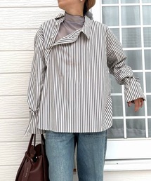 Q | ストライプサイドオープンシャツ(シャツ/ブラウス)