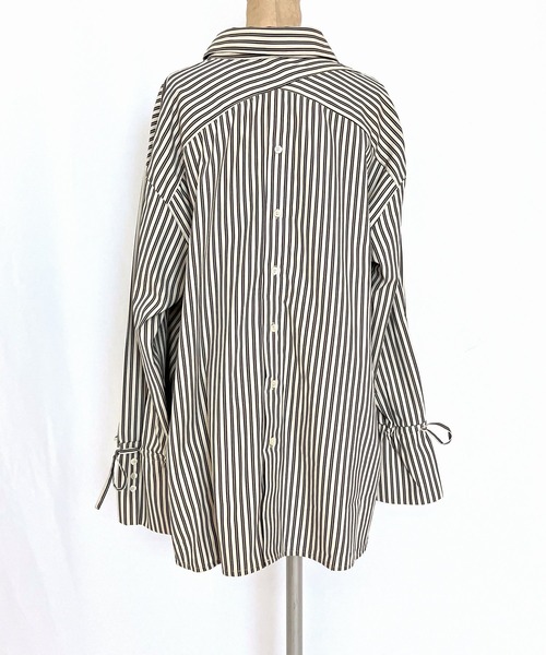Q（キュー）の「ストライプサイドオープンシャツ（シャツ/ブラウス・レディース・ブラック系その他/ベージュ系その他・MEDIUM）」の8枚目の写真