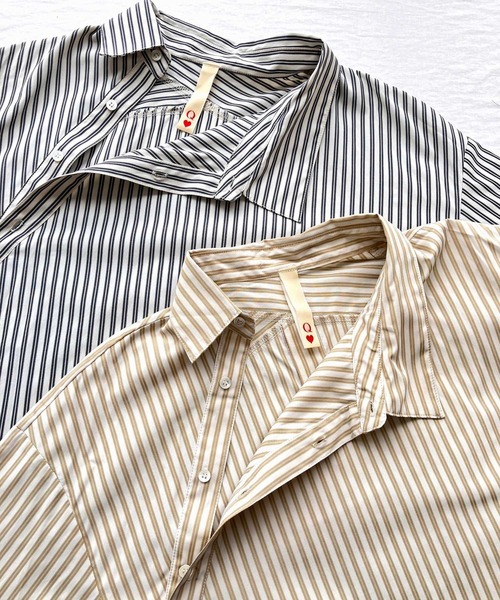 Q（キュー）の「ストライプサイドオープンシャツ（シャツ/ブラウス・レディース・ブラック系その他/ベージュ系その他・MEDIUM）」の11枚目の写真