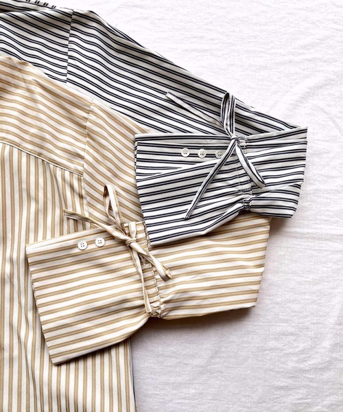Q（キュー）の「ストライプサイドオープンシャツ（シャツ/ブラウス・レディース・ブラック系その他/ベージュ系その他・MEDIUM）」の12枚目の写真
