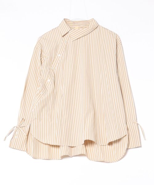 Q（キュー）の「ストライプサイドオープンシャツ（シャツ/ブラウス・レディース・ブラック系その他/ベージュ系その他・MEDIUM）」の3枚目の写真