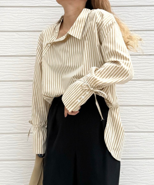Q（キュー）の「ストライプサイドオープンシャツ（シャツ/ブラウス・レディース・ブラック系その他/ベージュ系その他・MEDIUM）」の17枚目の写真