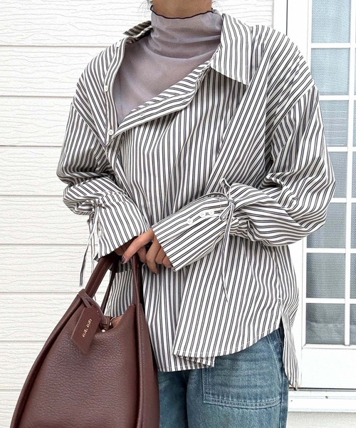 Q（キュー）の「ストライプサイドオープンシャツ（シャツ/ブラウス・レディース・ブラック系その他/ベージュ系その他・MEDIUM）」の22枚目の写真