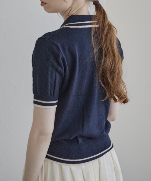 Crisp(クリスプ)の「ラインアクセントポロトップス(ポロシャツ・レディース・グレー/ネイビー・FREE)」の12枚目の写真