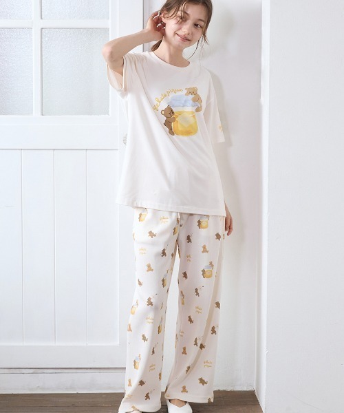【新品】ジェラートピケ　はちみつベア柄プルオーバー&ロングパンツ　上下セット はちみつベア柄ロングパンツ（ルームウェア/パジャマ）｜gelato