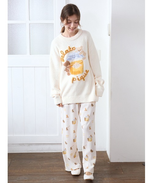 【新品】ジェラートピケ　はちみつベア柄プルオーバー&ロングパンツ　上下セット はちみつベア柄プルオーバー(カットソー・Tシャツ)｜ルーム