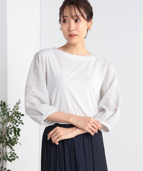 GALLORIA（ギャローリア）の「袖異素材シアープルオーバー（Tシャツ/カットソー・レディース・ブラック/ボルドー/ライトグレー・LL/L/M/S）」の2枚目の写真