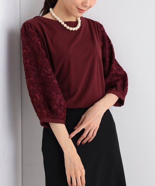 GALLORIA（ギャローリア）の「袖異素材シアープルオーバー（Tシャツ/カットソー・レディース・ブラック/ボルドー/ライトグレー・LL/L/M/S）」の3枚目の写真