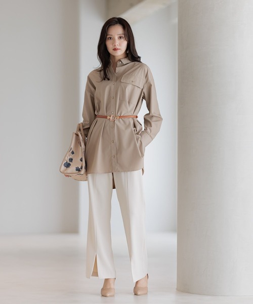 Andemiu(アンデミュウ)の「BIGシルエットシャツ589209(シャツ/ブラウス・レディース・ブルー/オフホワイト/モカ・FREE)」の9枚目の写真