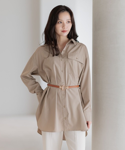 Andemiu(アンデミュウ)の「BIGシルエットシャツ589209(シャツ/ブラウス・レディース・ブルー/オフホワイト/モカ・FREE)」の11枚目の写真