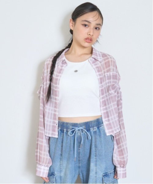 LOVETOXIC(ラブトキシック)の「インナーつきシアーチェックシャツ(シャツ/ブラウス・キッズ・ブラウン/ピンク/ブラック・L:160cm/S:140cm/130cm/M:150cm)」の3枚目の写真