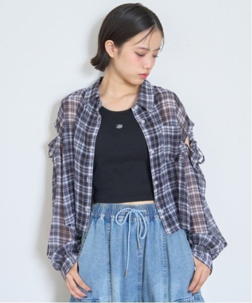 LOVETOXIC(ラブトキシック)の「インナーつきシアーチェックシャツ(シャツ/ブラウス・キッズ・ブラウン/ピンク/ブラック・L:160cm/S:140cm/130cm/M:150cm)」の1枚目の写真
