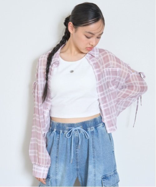 LOVETOXIC(ラブトキシック)の「インナーつきシアーチェックシャツ(シャツ/ブラウス・キッズ・ブラウン/ピンク/ブラック・L:160cm/S:140cm/130cm/M:150cm)」の8枚目の写真