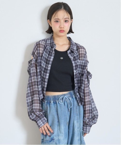 LOVETOXIC(ラブトキシック)の「インナーつきシアーチェックシャツ(シャツ/ブラウス・キッズ・ブラウン/ピンク/ブラック・L:160cm/S:140cm/130cm/M:150cm)」の9枚目の写真