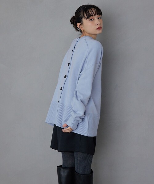 EMMEL REFINES（エメルリファインズ）の「＜EMMEL REFINES＞EM HW ルーズ 2WAY ニット プルオーバー＆カーディガン（カーディガン/ボレロ・レディース・ピンク/ケリーグリーン/ダークグレー/ライトブルー・FREE）」の5枚目の写真