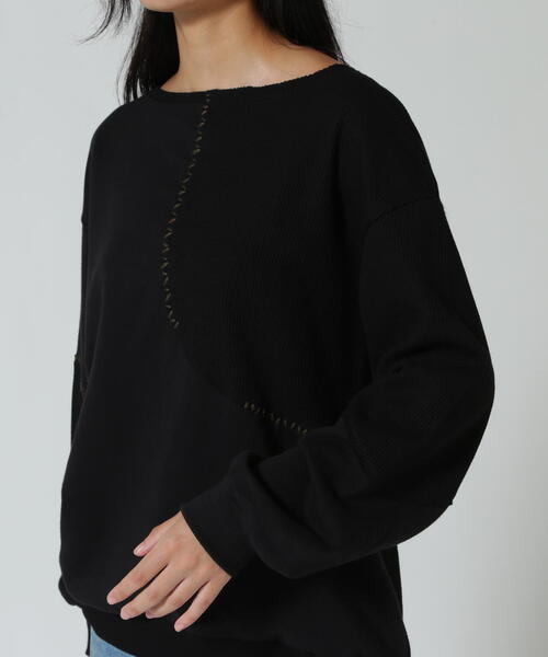 AULA AILA（アウラアイラ）の「AULA AILA/アウラアイラ/別注ステッチデザインプルオーバー（Tシャツ/カットソー・レディース・ブラック/ホワイト系2・0）」の17枚目の写真