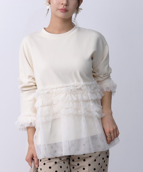 PICCIN PERLA(ピッチンペルラ)の「チュール切り替えプルオーバー(Tシャツ/カットソー・レディース・アイボリー/ブラック・M)」の6枚目の写真