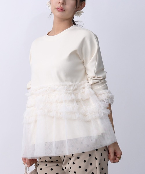 PICCIN PERLA(ピッチンペルラ)の「チュール切り替えプルオーバー(Tシャツ/カットソー・レディース・アイボリー/ブラック・M)」の4枚目の写真