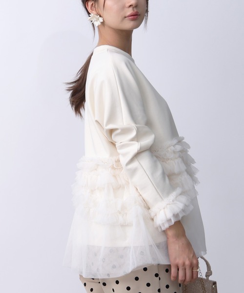 PICCIN PERLA(ピッチンペルラ)の「チュール切り替えプルオーバー(Tシャツ/カットソー・レディース・アイボリー/ブラック・M)」の3枚目の写真