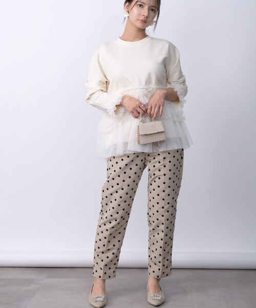 PICCIN PERLA(ピッチンペルラ)の「チュール切り替えプルオーバー(Tシャツ/カットソー・レディース・アイボリー/ブラック・M)」の7枚目の写真