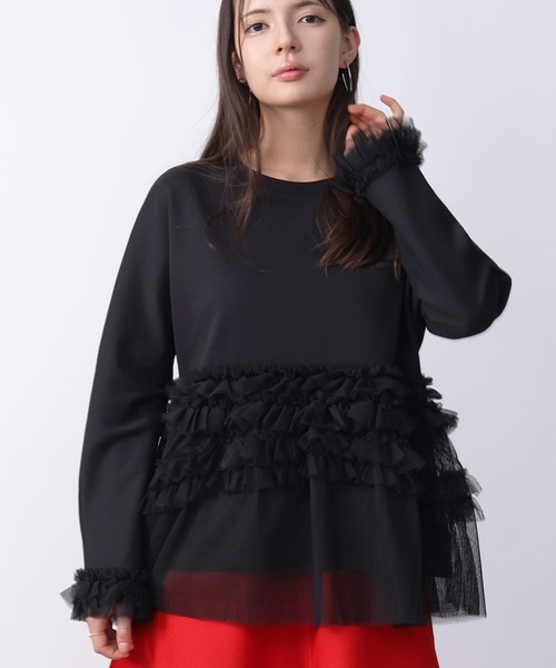 PICCIN PERLA(ピッチンペルラ)の「チュール切り替えプルオーバー(Tシャツ/カットソー・レディース・アイボリー/ブラック・M)」の10枚目の写真