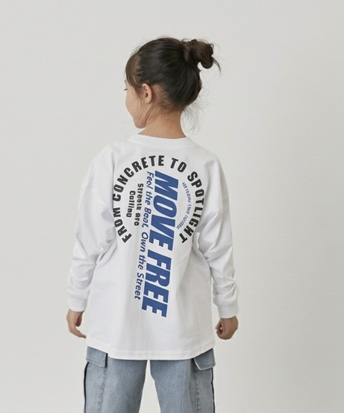 GLAZOS（グラソス）の「【SKIT0LY】【プチプラ】バックサークルロゴ長袖Tシャツ（Tシャツ/カットソー・キッズ・イエロー/ネイビー/ブラック/ブルー/オレンジ/ホワイト/グリーン/ブラウン・140cm/100cm/120cm/110cm/130cm）」の2枚目の写真