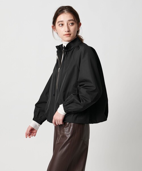 【アローズ取扱】marilyn moon　プリーツノーカラーレザーブルゾン　黒 別注】＜Marilyn Moon＞プリーツ ネック ブルゾン（ブルゾン