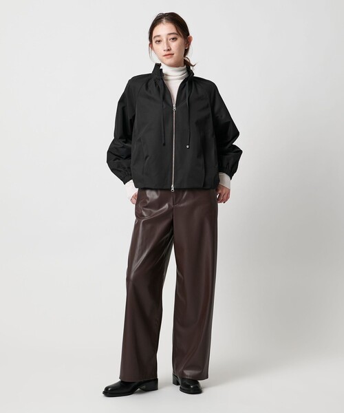 【アローズ取扱】marilyn moon　プリーツノーカラーレザーブルゾン　黒 MARILYN MOON】プリーツフェイクレザーブルゾン_240912002727