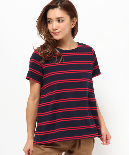 OUTLET(アウトレット)の「【Discoat】後ロプリーツWボーダーP/O(Tシャツ/カットソー・レディース・ネイビー・MEDIUM/LARGE)」の1枚目の写真