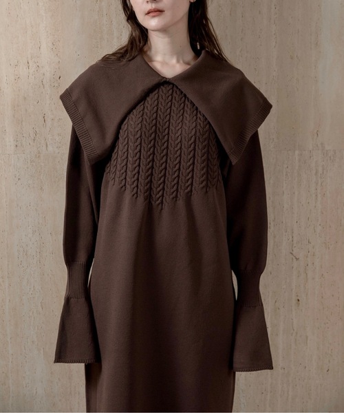 lawgy(ラウジー)の「big collar cuffs flare op / ビッグカラーカフスフレアワンピース(ワンピース・レディース・チャコール/ホワイト/ブラウン・FREE)」の3枚目の写真